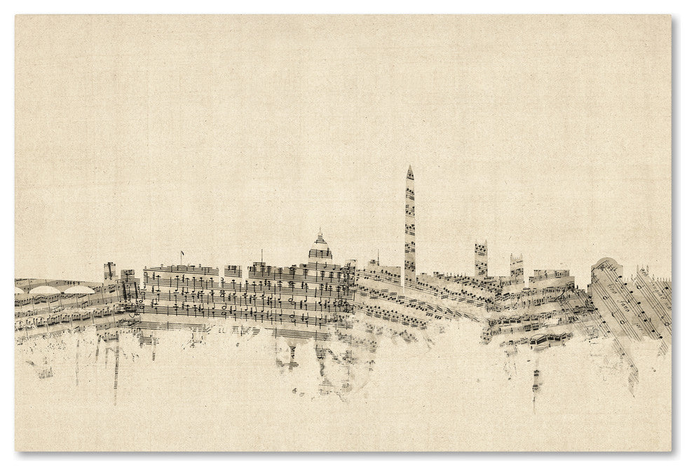 'Washington, DC Skyline Sheet Music' Canvas Art by Michael Tompsett