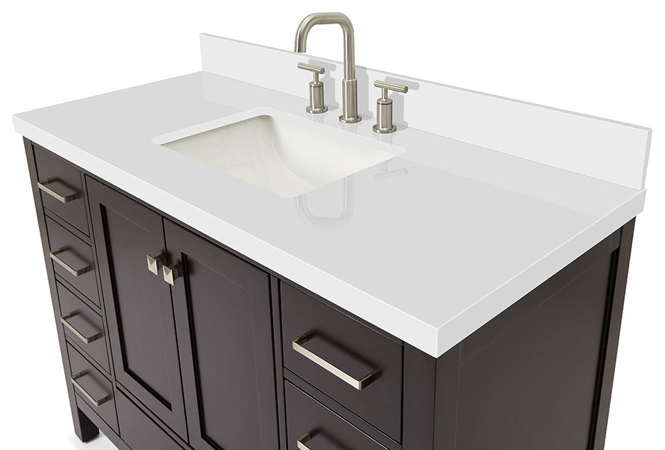 Ariel Cambridge 49" Rectangle Sink Bathroom Vanity Quartz Top, No Mirror