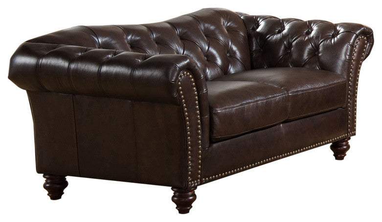 Mona Leather Craft Loveseat, Dark Brown