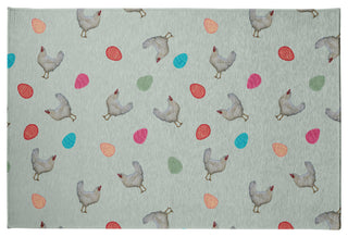 Chickens and Eggs Easter Chenille Rug, Breezeway Green, 4'x6'