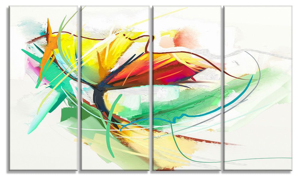 Still Life of Yellow Red Color Flower, Floral Canvas Print, 48"x28", 4 Panels