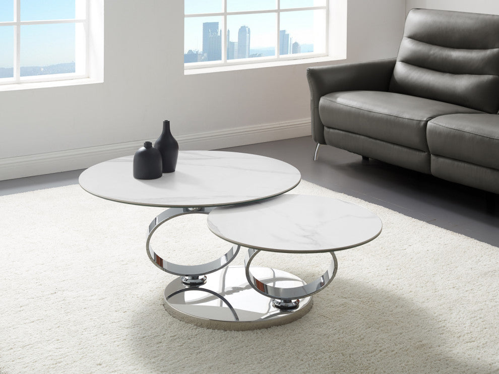 Satellite Coffee Table In White Porcelain And Chrome Base.