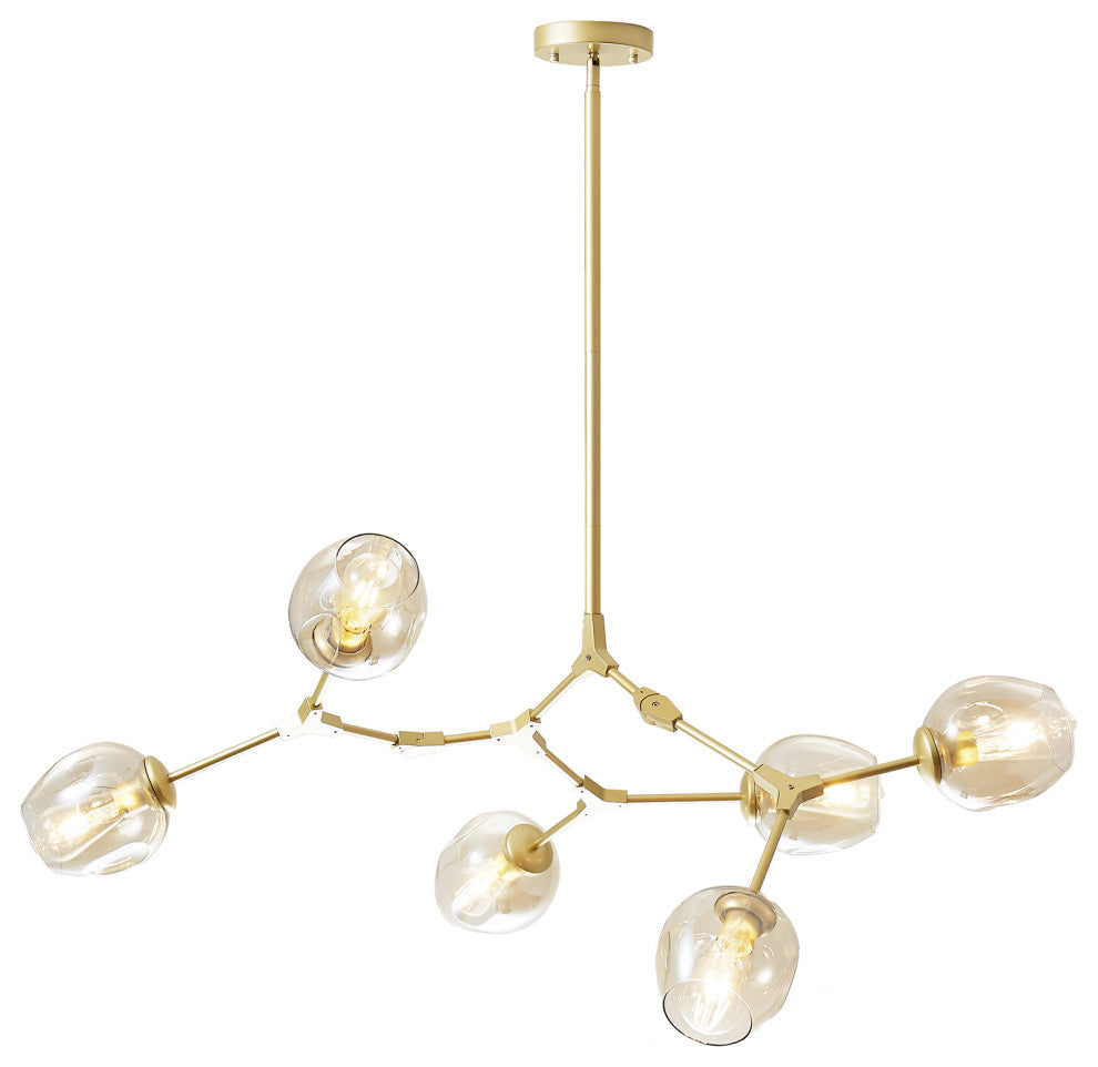 8-Light Adjustable Colorful Glass Shades Chandelier Pendant,Clear Glass Shades, Amber, 6light