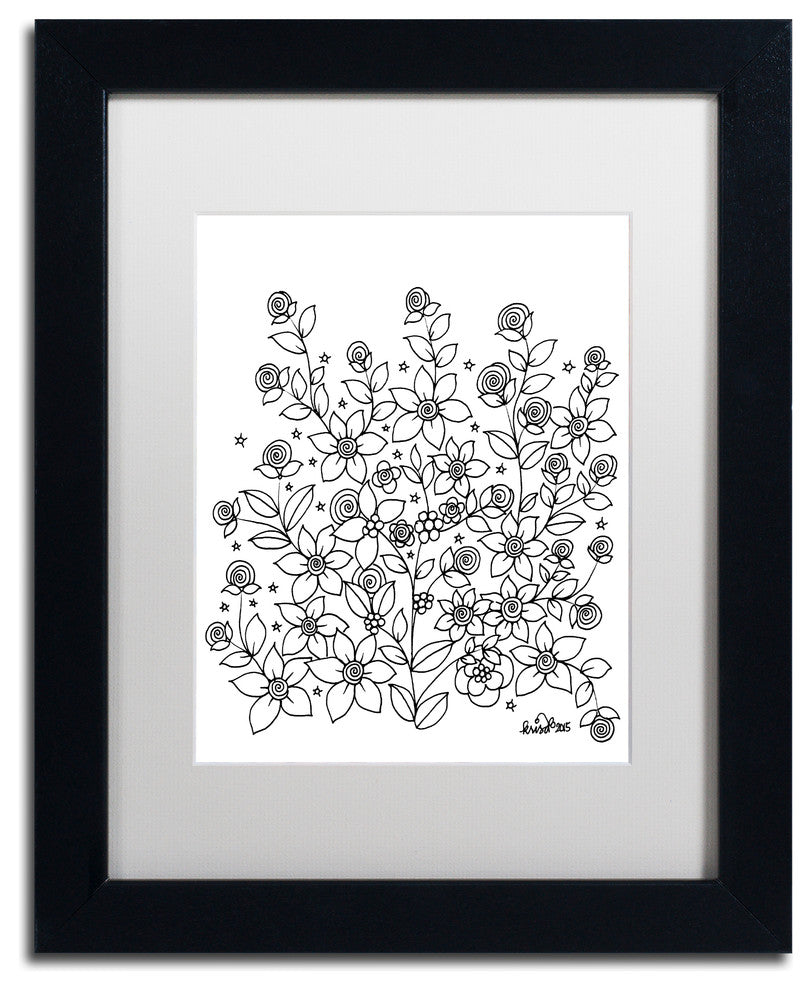 KCDoodleArt 'Simple Flower Doodle 2' Art, Black Frame, White Matte, 11"x14"