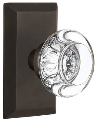 Double Studio Plate With Round Clear Crystal Knob, Oil-Rubbed Bronze