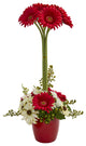 Nearly Natural Gerber Daisy Artificial Arrangement in Ceramic Vase Red