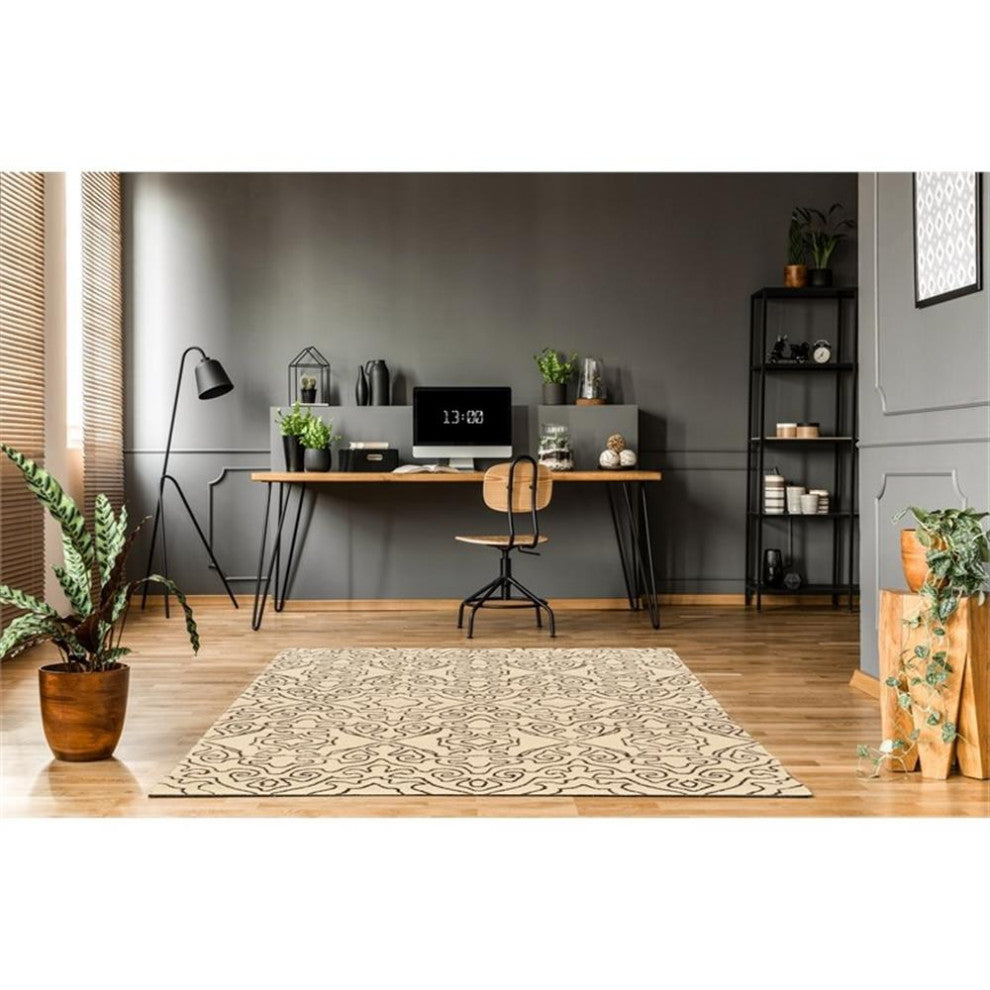 Linon Aspire Kindle Hand Tufted Wool 8'x11' Rug in Ivory