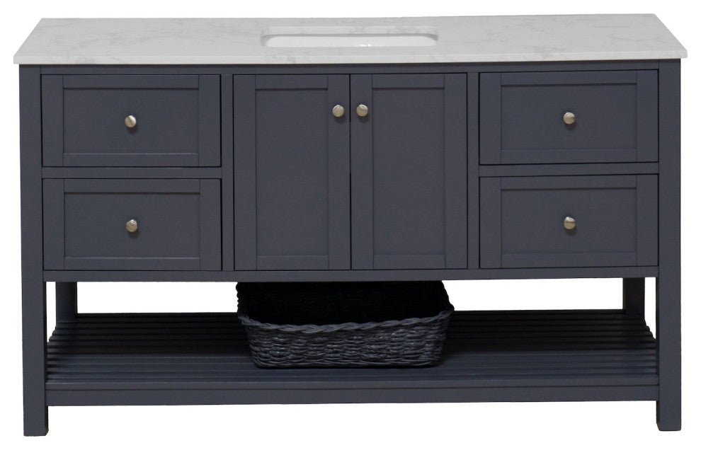 Lakeshore 60" Single Bathroom Vanity, Marine Gray, Engineered Carrara
