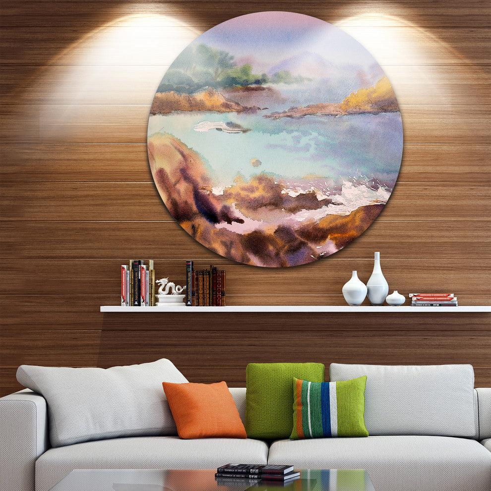 Tranquil Watercolor Waters, Seascape Painting Disc Metal Wall Art, 38"