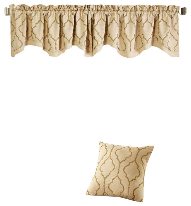 Embroidery Pillow Shell And Valance Set, Jasper, 20" X 20" / 52" X 19"