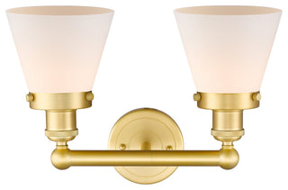 Edison Small Cone 2-Light 16" Vanity Light, Satin Gold Finish, Matte White Shade