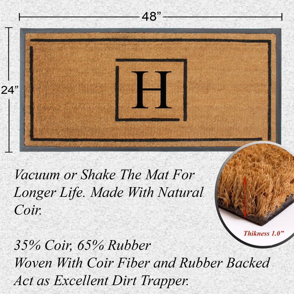 A1HC Hand-Crafted 24"x48" Rubber Coir Double-Single Monogrammed, H