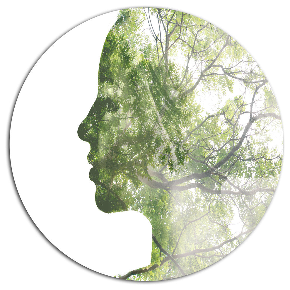 Lady Combined With Green Tree, Portrait Round Wall Art, 11"