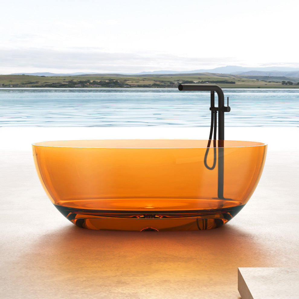 Vanity Art Freestanding Soaking Stone Resin Bathtub, Pure Resin Coffee, Small