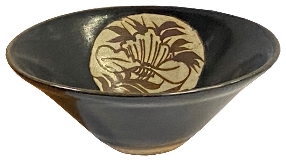 Chinese Ware Brown Black Glaze Flower Pattern Ceramic Bowl Cup Display Hws3147