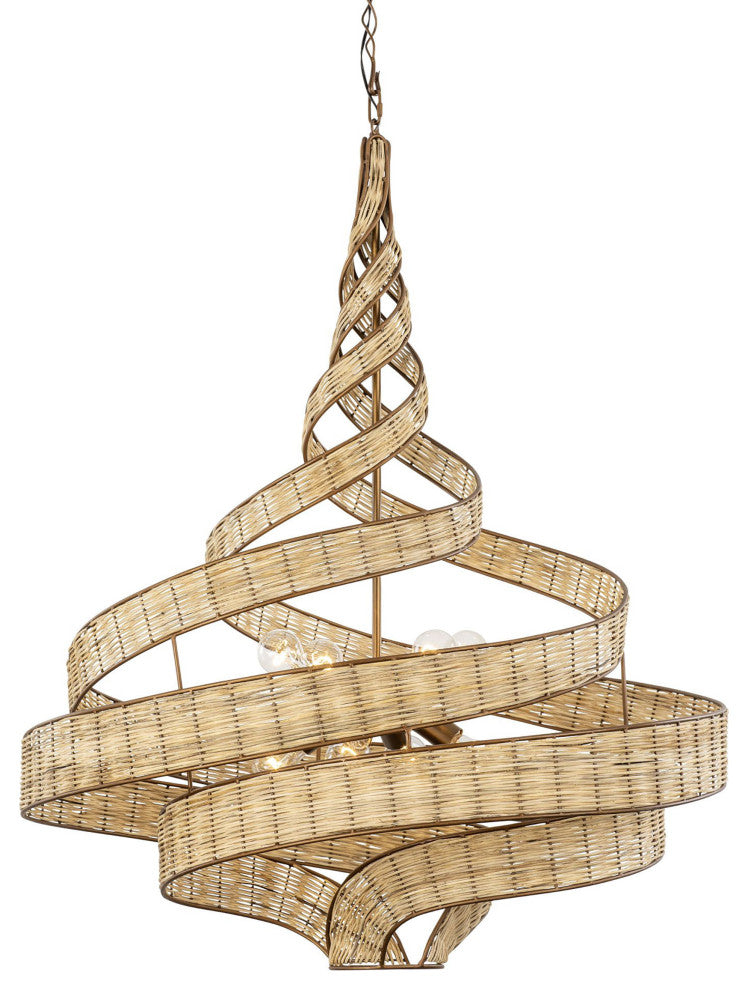 Flow 8-Lt Twist Pendant - Baguette/Natural Rattan