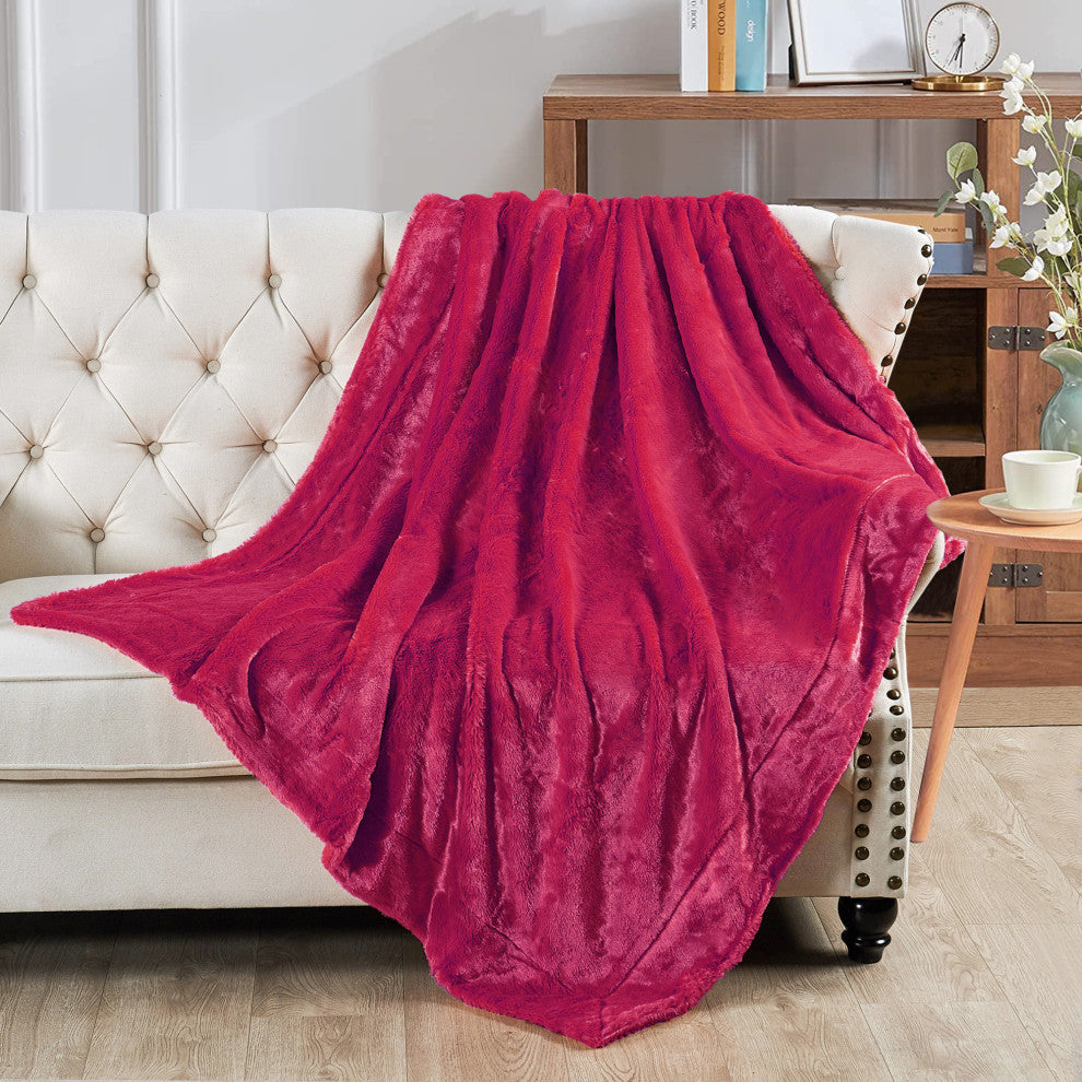 Plain Faux Fur Throw Blanket, Chili Pepper, 60"x80"