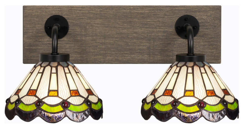 Oxbridge, Bath Bar, Matte Black & Painted Distressed Metal, 7" Cyprus Glass