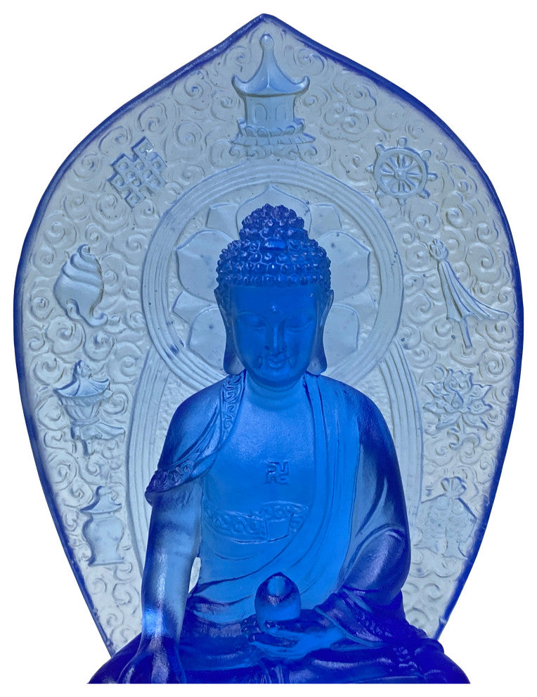 Crystal Glass Pate-de-Verre Blue Gautama Amitabha Shakyamuni Statue Hws1816