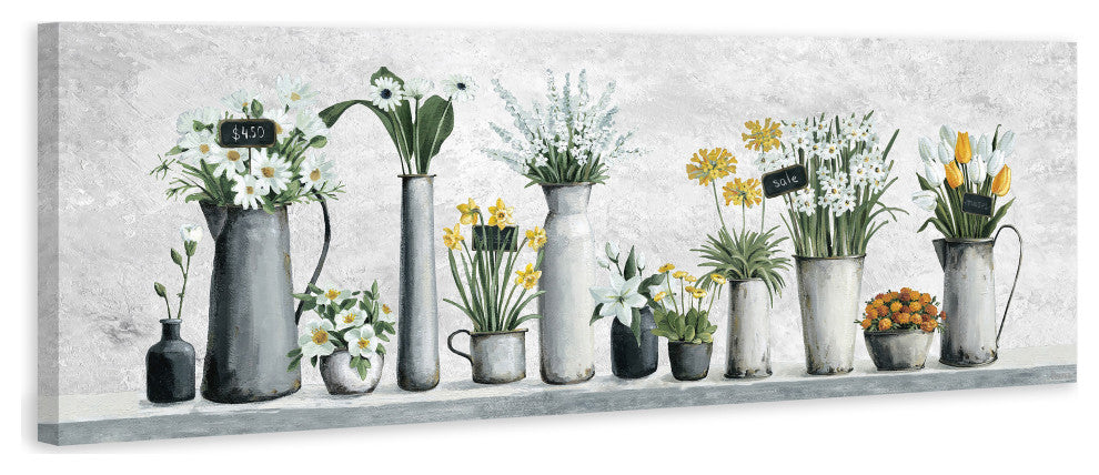 "Outdoor Flower Pots" Painting Print on Wrapped Canvas