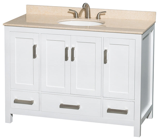 Wyndham WCS141448SWHIVUNOM24 48 Inch White Vanity with Ivory Marble Top