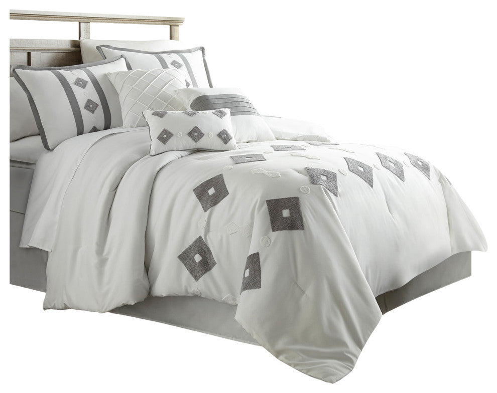 Nessie 7-Piece Comforter Set, White, Queen
