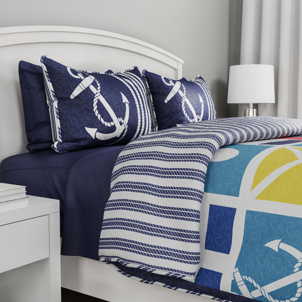 Lavish Home Mariner Nautical Quilt Set, Twin Xl