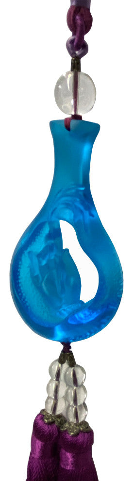 Liuli Crystal Glass Fengshui Fortune Blue Lotus Hand Bottle Decor Tassel Hws1360