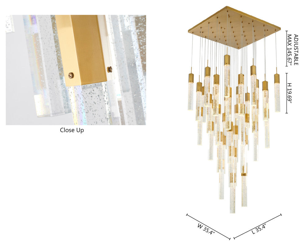 25-Light Gold Metal Chandelier With Clear Bubble Crystal Accents