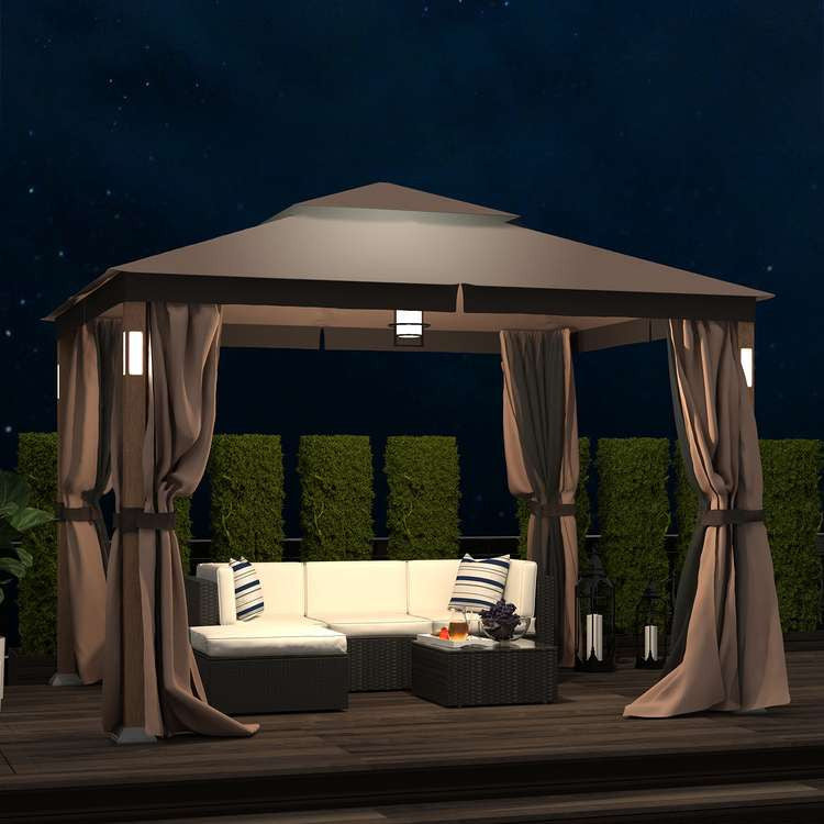 10 x 12 ft. Steel Soft-top Gazebo Zippered 2-Tier Curtain Double Roof Vented