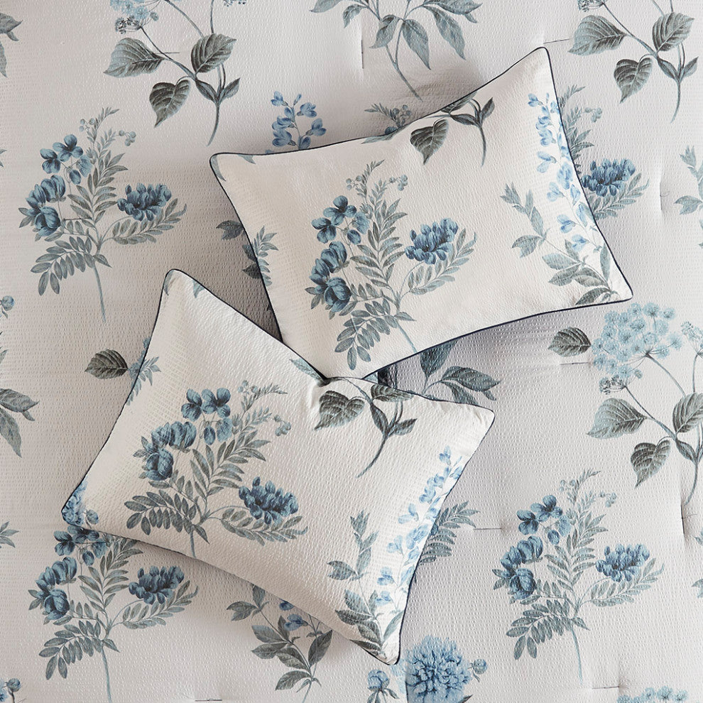 Madison Park Zennia Watercolor Flora 7-Piece Comforter Set, Blue
