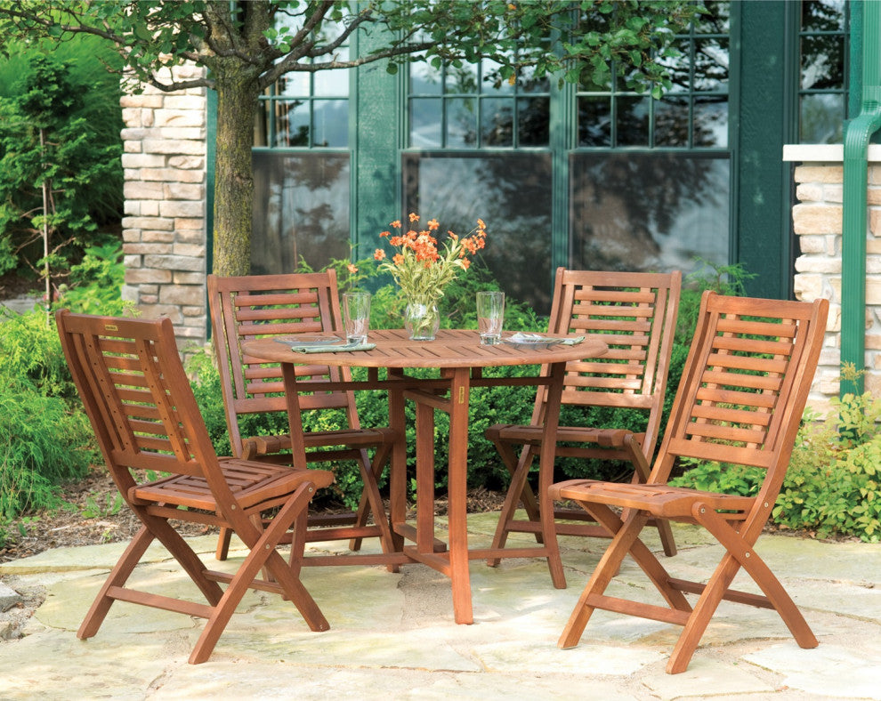5-Piece 43" Round Eucalyptus Folding Dining Set