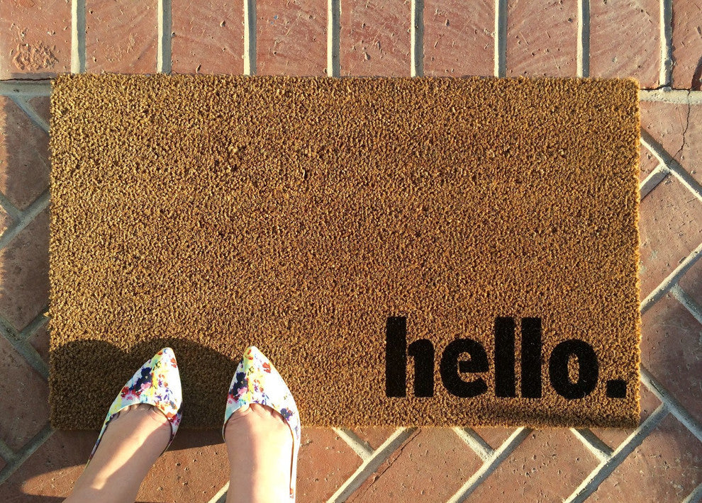 Hand Painted "Hello." Welcome Mat, Amazon Dark Green