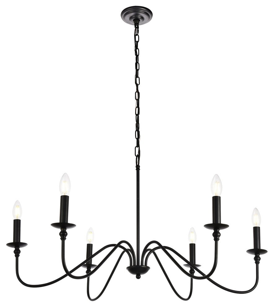 Rohan Collection Chandelier, 36" x 19", 6-Light, Matte Black Finish