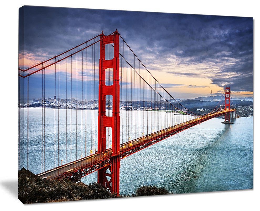 "Golden Gate Under Cloudy Sky" Canvas Wall Artwork, 40"x30"