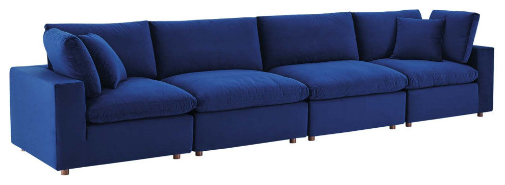 Commix Down Filled Overstuffed Performance Velvet 4-Seater Sofa Navy
