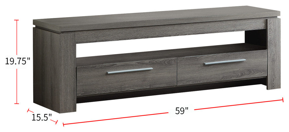 2-Drawer Wood TV Console, Weathered Gray