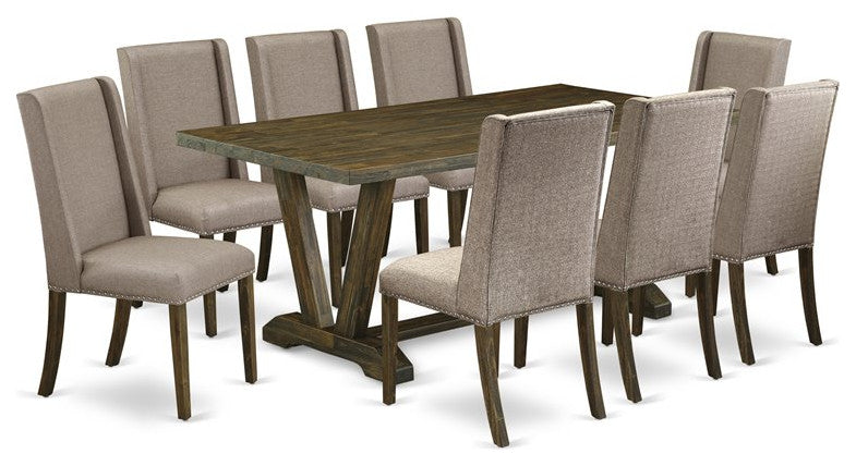 V777Fl716-9, 9-Piece Set, 8 Chairs and Table Hardwood Frame