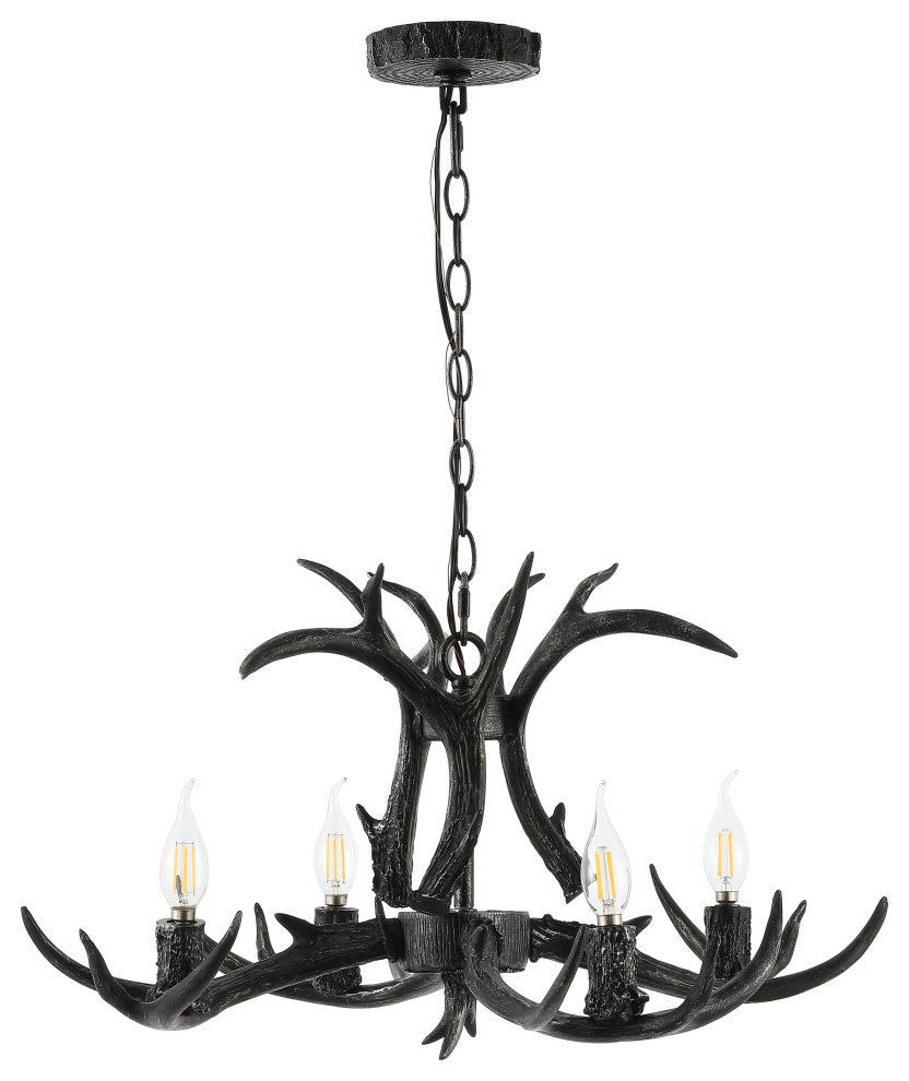 Eldora 26" Adjustable Resin Antler 4-Light LED Chandelier, Black