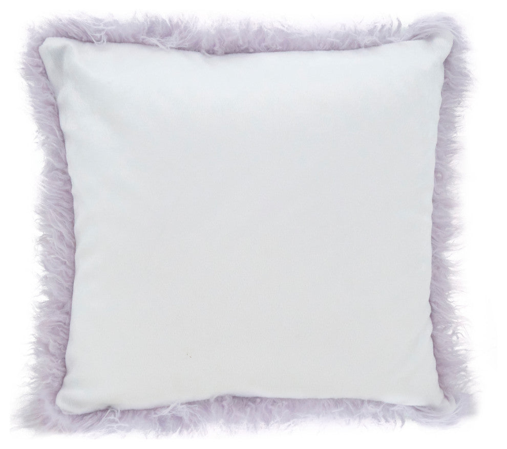 Poly Filled Mongolian Faux Fur Throw Pillow, 22"x22", Lavender