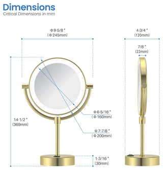 Circular LED Free Standing Magnifying Make Up Mirror, Brushed Gold