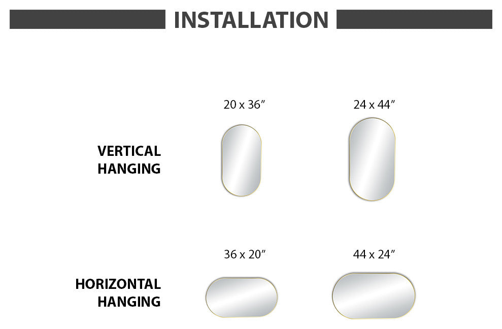 Metal Frame Shatterproof Wall Mount Mirror, FM4, Brushed Gold, 24"x44"