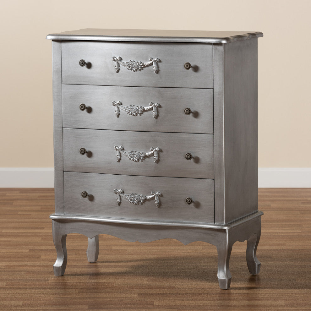 Callen Classic and Traditional Silver Finished Wood 4-Drawer Storage Cabinet