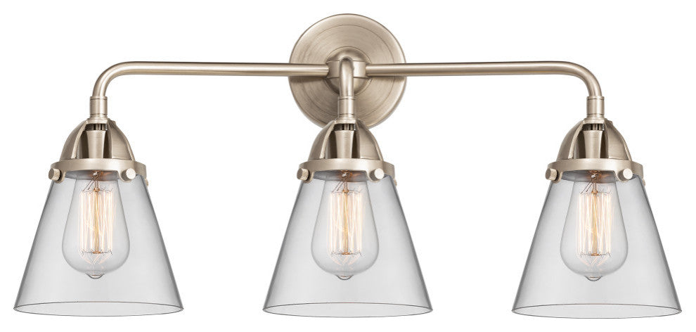 Small Cone Bath Vanity Light, Brushed Satin Nickel, Clear, Clear