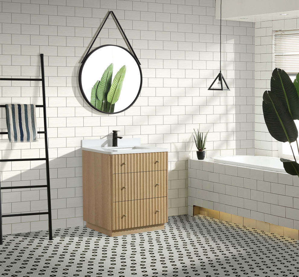 La Jolla Bathroom Vanity, Washed Oak, 30", Single Sink, Freestanding