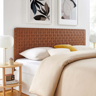 Sparta Weave Vegan Leather King Headboard, Walnut Brown