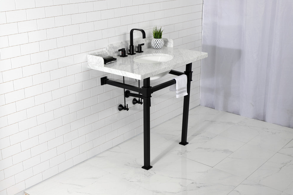 Kingston Brass LMS36MOQ0 36" Carrara Marble Console Sink, Legs