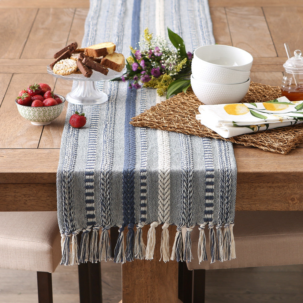 French Blue Braided Stripe Table Runner 15x108