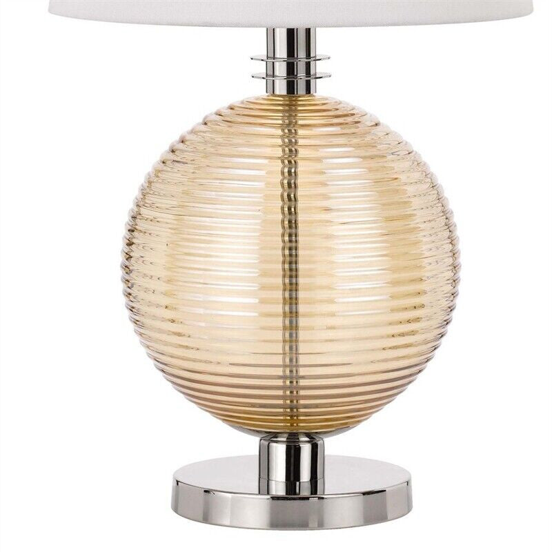 Benzara BM241799 Table Lamp With Textured Glass Ball Accent, White and Chrome