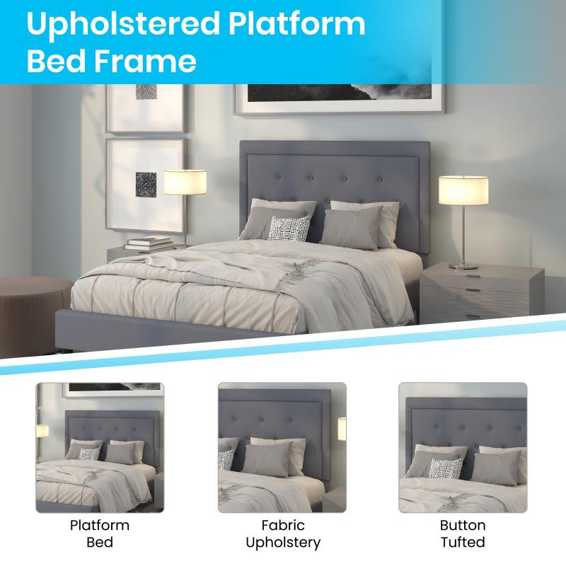 Roxbury Tufted Upholstered Platform Bed -10 Inch Foam & Pocket Spring Mattress, Light Gray, Full